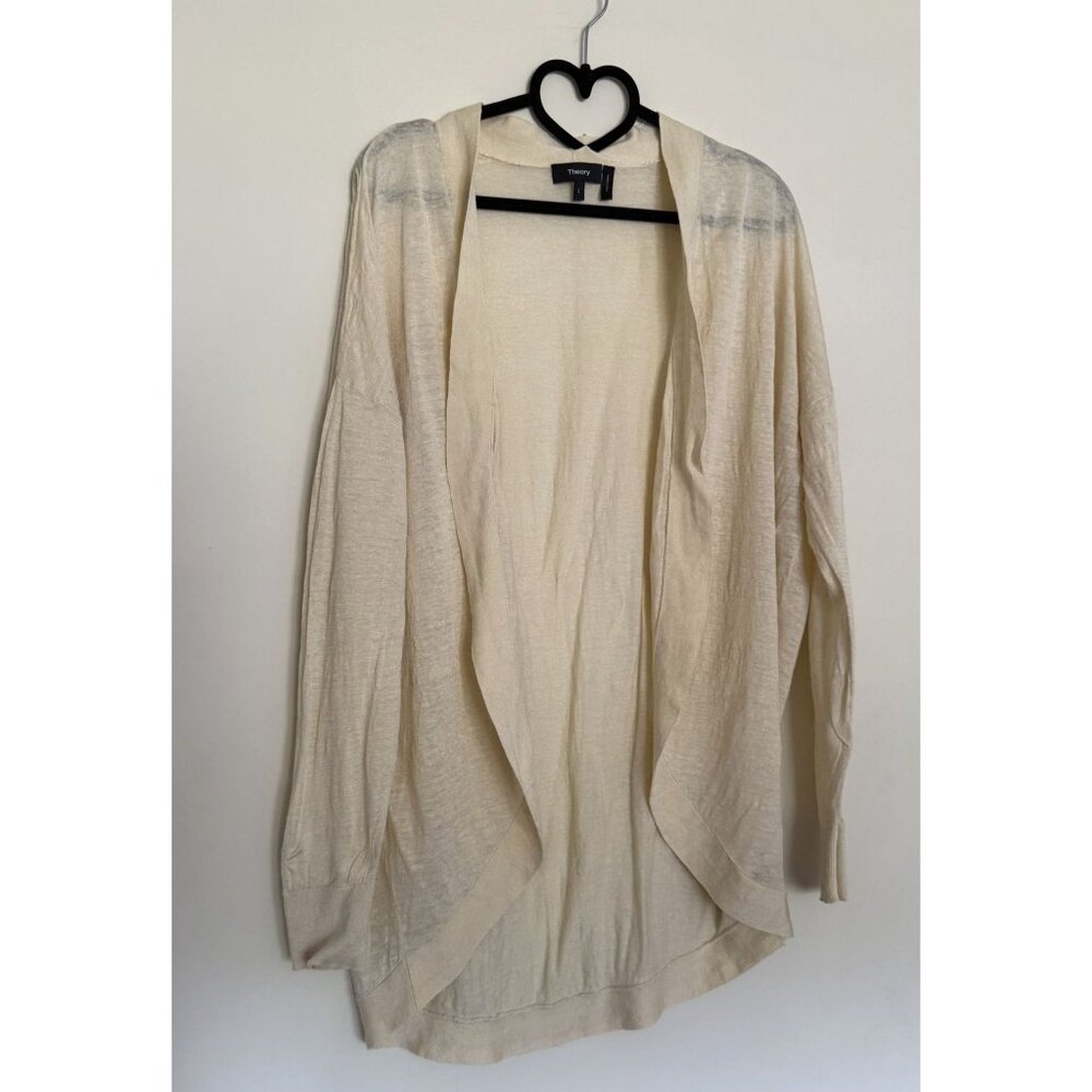 Theory Women's Waterfall Sag Harbor Yellow Linen Blend Cardigan Size large - Picture 2 of 7